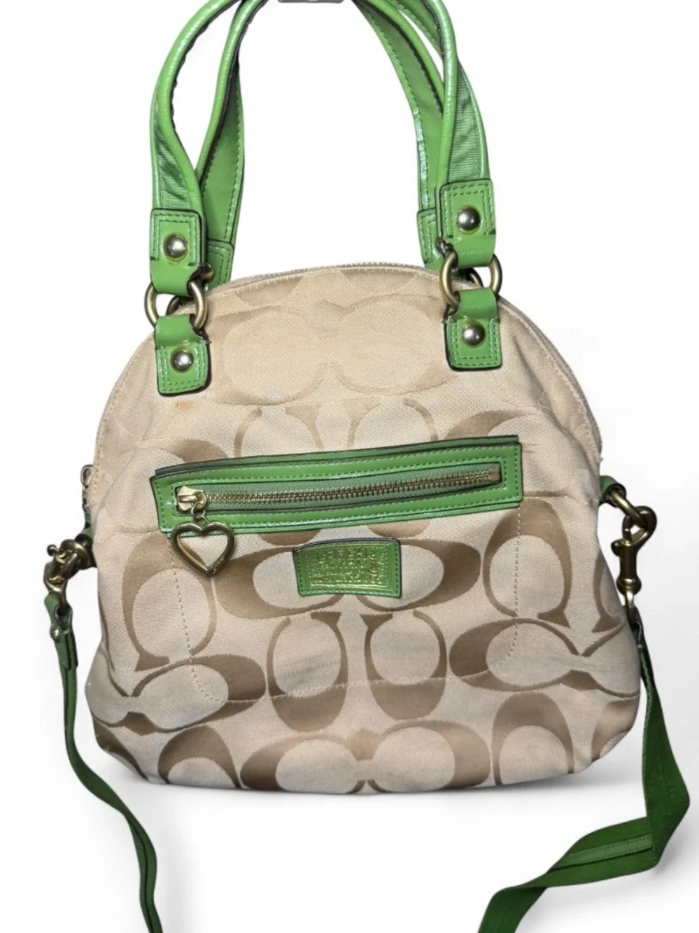 Rare Coach Poppy Y2K Signature Canvas Crossbody Satchel Lime Green